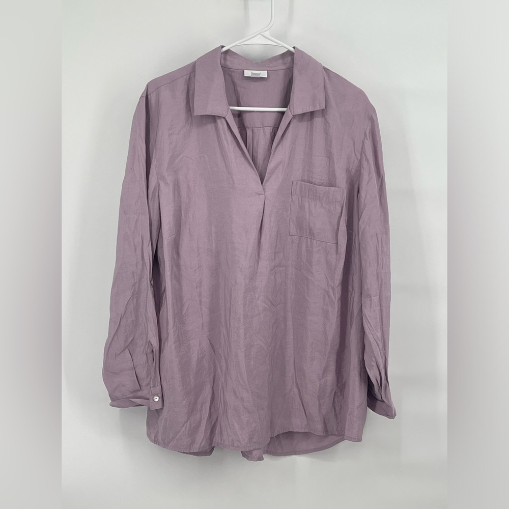 J Jill Pop Over Tunic Size XL Lavender Silky Roll Tab Sleeves Coastal Grandma